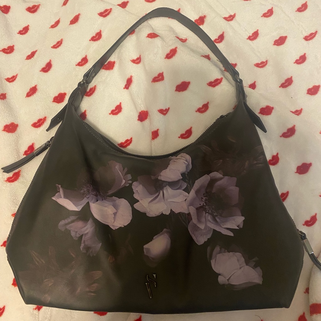 Floral Black And Purple Leather Women's Bag